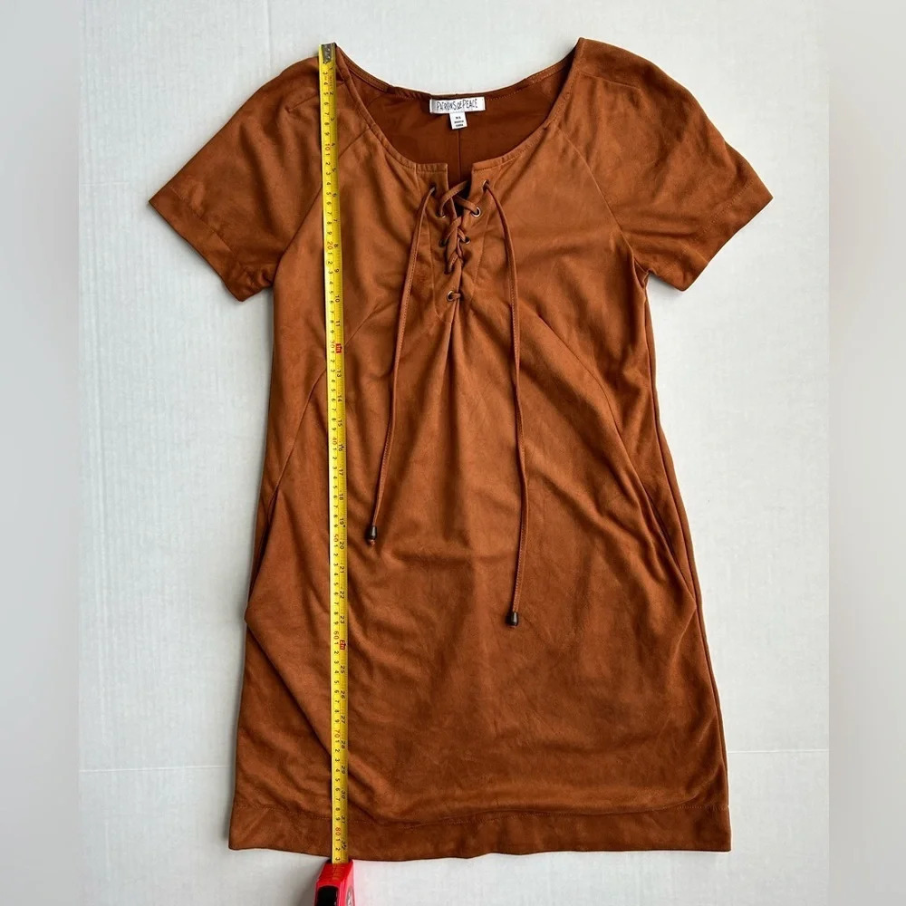 Patrons of Peace Brown Faux Suede‎ Short Sleeve Mini Dress XS Boho Festival - Picture 5 of 9